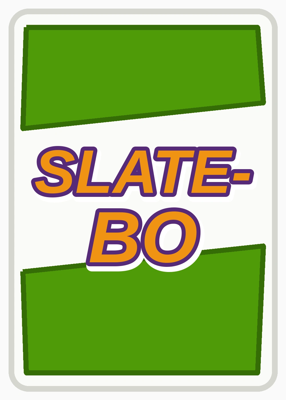 Modern SLATE-BO card back with white center, green panels, and orange logo